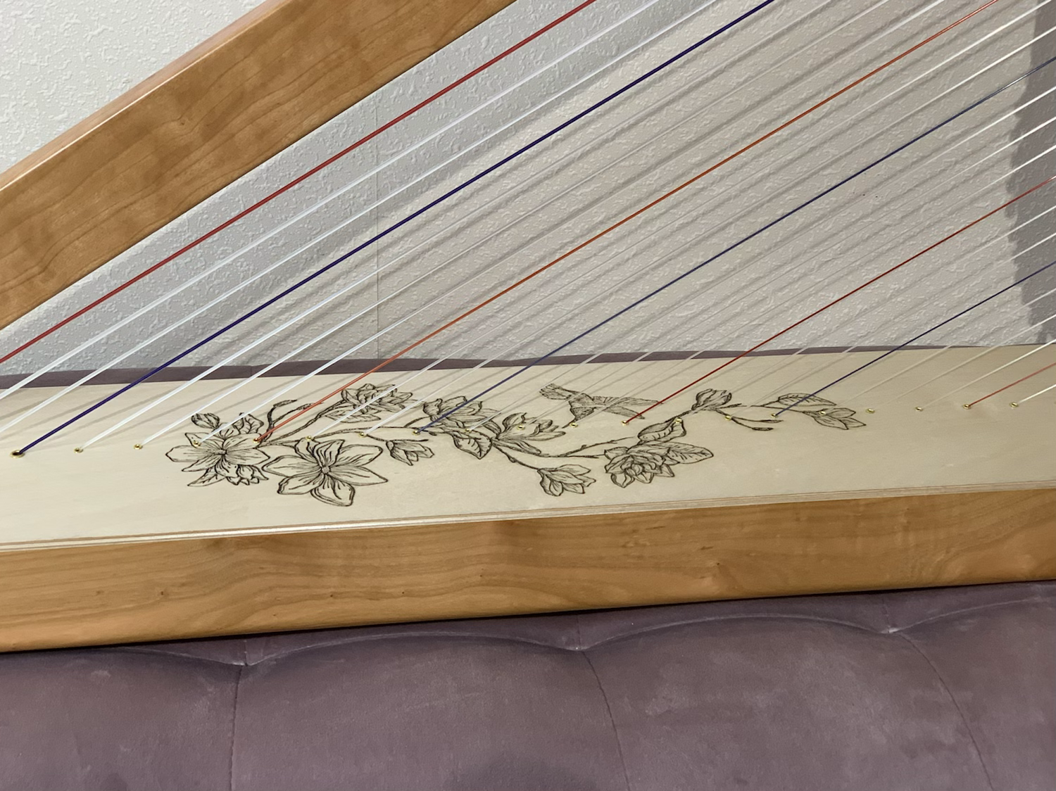Special Fullsicle-Harp Cherrywood + Hummingbird Ornamentation image 8